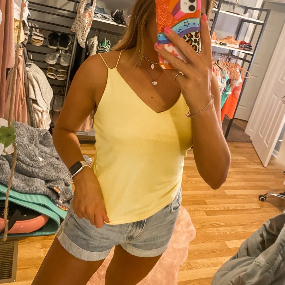 Strappy back yellow tank top